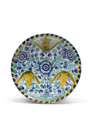 View full screen - View 1 of Lot 1566. A London Delftware Polychrome Tulip Charger, Circa 1660.