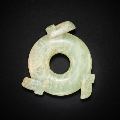 View full screen - View 1 of Lot 3775. A pale celadon jade 'cicada' notched ring, Neolithic period | 新石器時代 青白玉蟬形出牙環.