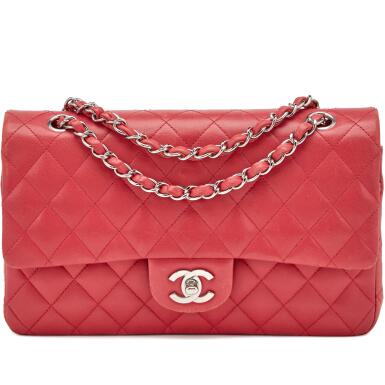 View full screen - View 1 of Lot 87. Red Quilted Lambskin Medium Classic Double Flap Silver Hardware, 2005-2006.