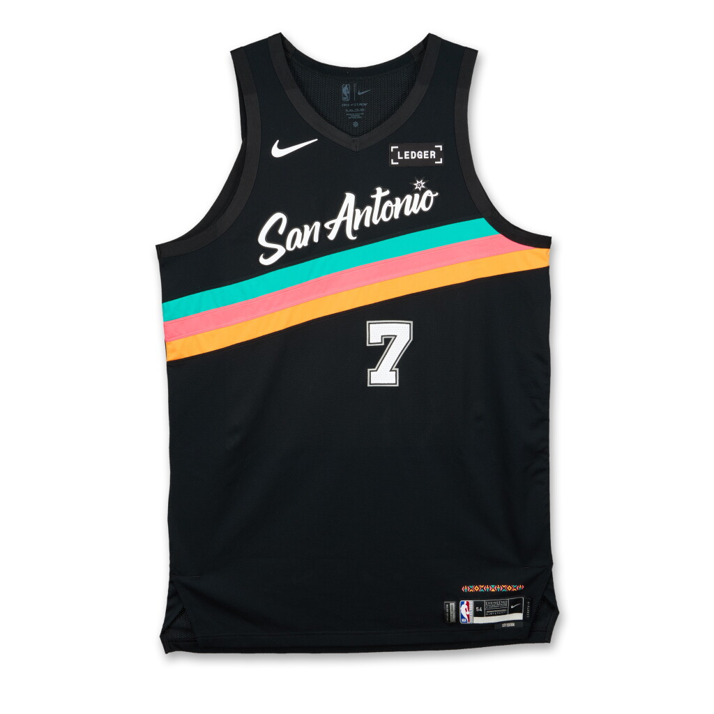 View full screen - View 1 of Lot 7. Luke Kornet San Antonio Spurs 2026 NBA Playoffs Western Conference Round 1 Game Worn City Edition Jersey | Game 1 | Matched to 2 Games.