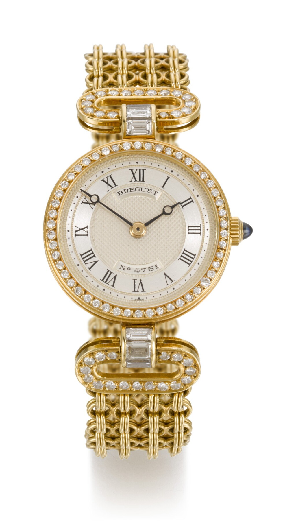 View full screen - View 1 of Lot 29. BREGUET | REFERENCE 4751, YELLOW GOLD AND DIAMOND-SET BRACELET WATCH, CIRCA 1990.