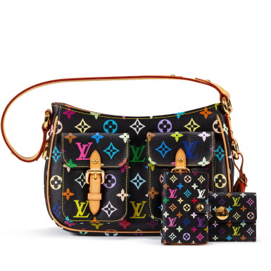 View full screen - View 1 of Lot 514. Takashi Murakami Black Monogram Multicolore Coated Canvas Lodge Bag with Wallet and Calendar.