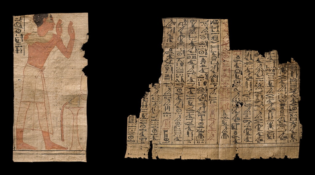 View full screen - View 1 of Lot 32. Two Papyrus Fragments from a Book of the Dead, 18th Dynasty, 1550-1292 B.C..
