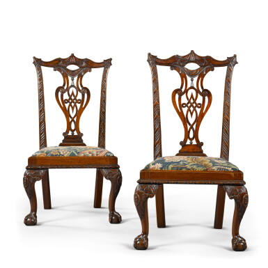 View full screen - View 1 of Lot 71. A pair of George II carved mahogany 'child's' chairs, circa 1750.