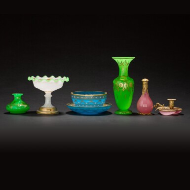 View full screen - View 1 of Lot 51. A group of six semi-opaque glass items, 19th century and later.