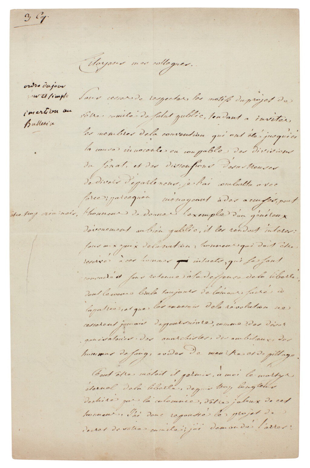 View full screen - View 1 of Lot 90. Jean Paul Marat | Autograph manuscript draft letter of resignation from the National Convention, 1793.