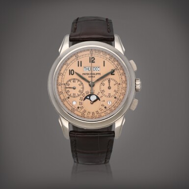 View full screen - View 1 of Lot 153. Reference 5270G-001 A white gold perpetual calendar chronograph wristwatch with moon phases, leap-year and day/night indication Circa 2011 | 百達翡麗 | 型號 5270G-001 白金萬年曆計時腕錶備月相、閏年及晝夜顯示,製作年份約 2011.