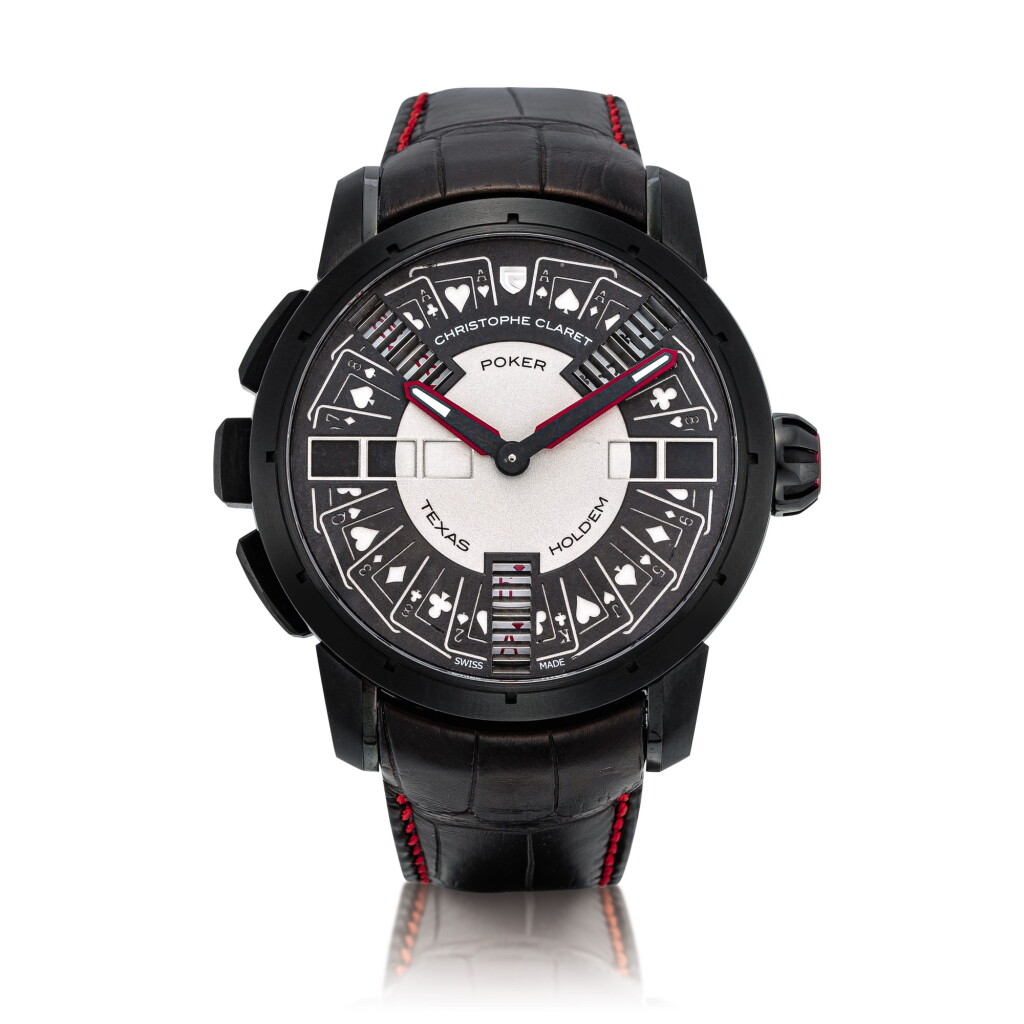 View full screen - View 1 of Lot 2211. Christophe Claret | Texas Hold'em Poker, Reference TI004PCK05, A limited edition PVD-Coated titanium wristwatch with striking hammer, cathedral gong and two casino games, Circa 2014 | Texas Hold'em Poker 型號TI004PCK05 限量版PVD塗層處理鈦金屬腕錶,備音錘、大教堂音簧及兩款賭場遊戲,約2014年製.