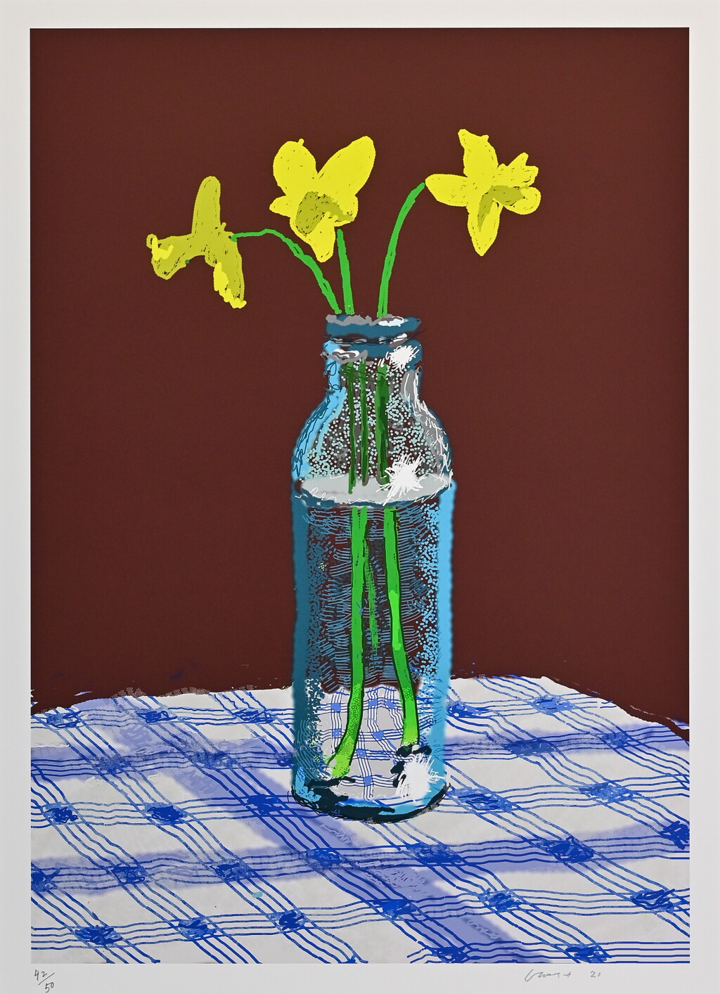 View full screen - View 1 of Lot 119. 7th April 2021, Three Daffodils in a Bottle.