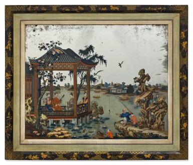 View full screen - View 1 of Lot 62. A Rare Large Chinese Reverse Glass Mirror Painting, Qing Dynasty, 18th Century.