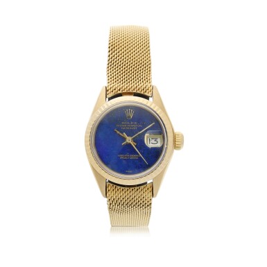 View full screen - View 1 of Lot 78. ROLEX | REFERENCE 6917 DATEJUST A YELLOW GOLD AUTOMATIC WRISTWATCH WITH DATE, LAPIS LAZULI DIAL AND BRACELET, CIRCA 1971.