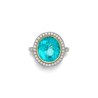 View full screen - View 1 of Lot 18. Paraíba-Type Tourmaline and Diamond Ring | 帕拉伊巴璧璽及鑽石戒指.