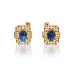 Pair of Gold, Sapphire and Diamond Cufflinks, France