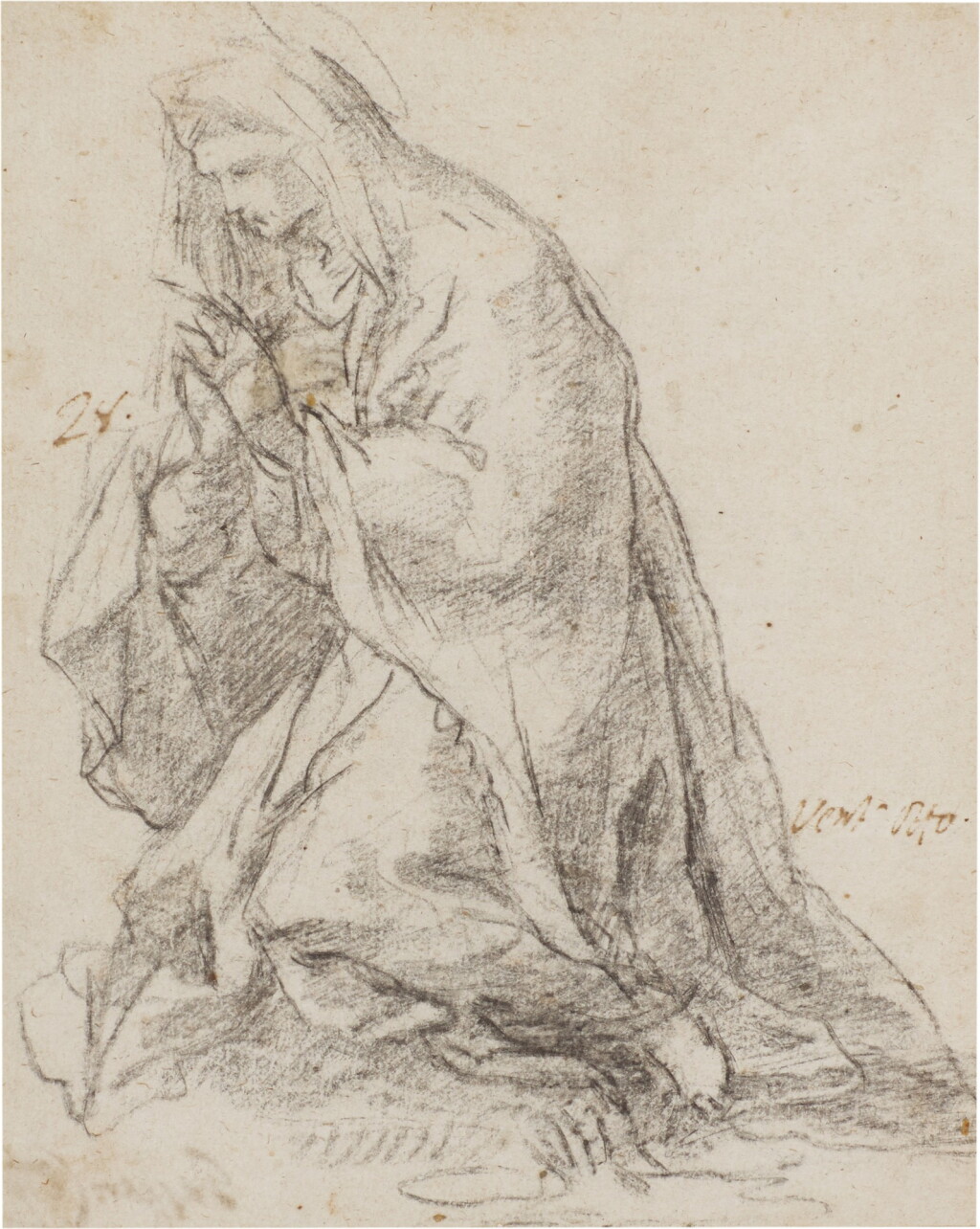 View full screen - View 1 of Lot 103. Kneeling female saint.