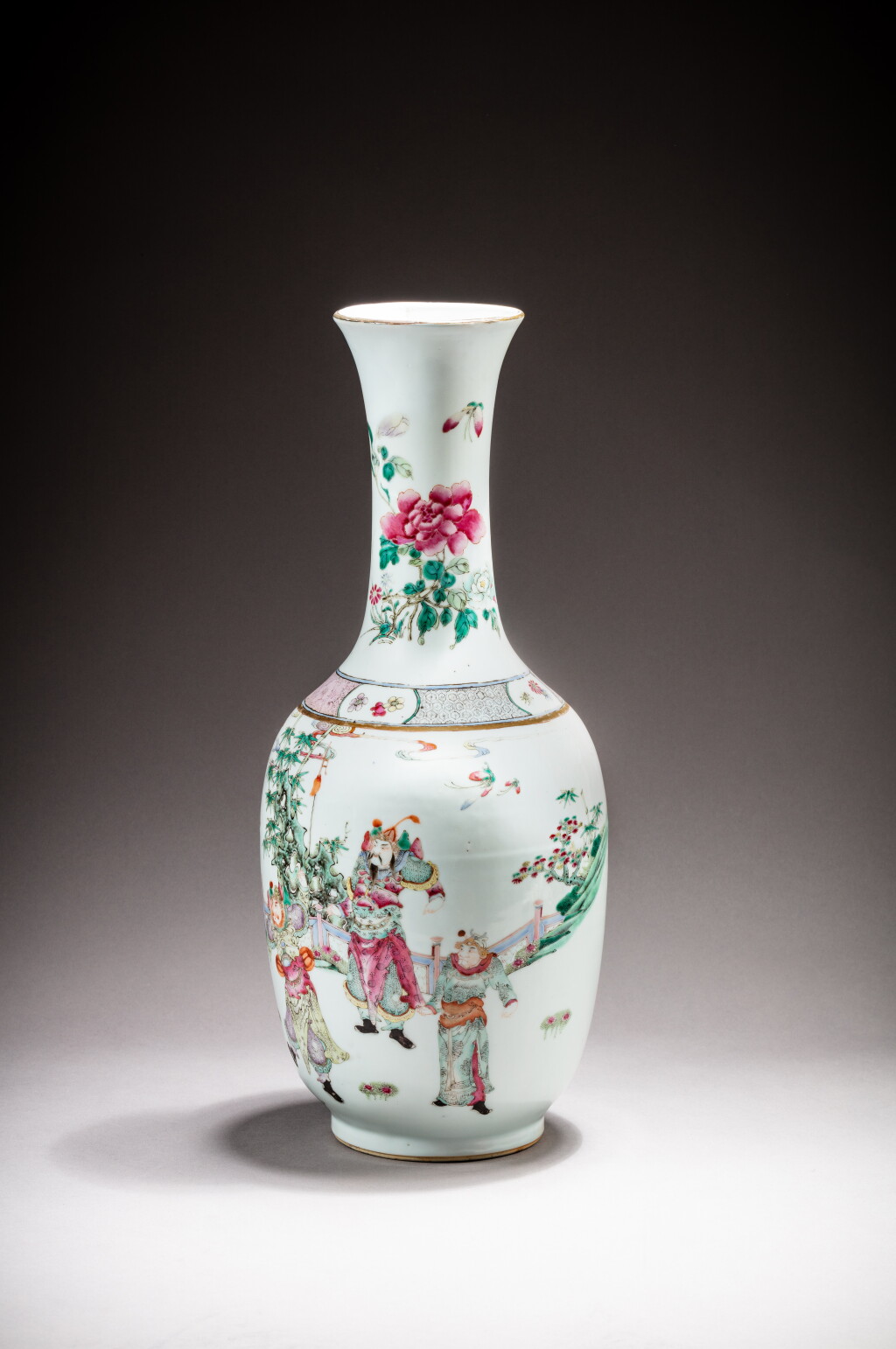 View full screen - View 1 of Lot 13. A famille-rose 'warriors' baluster vase, Qing dynasty | 清 粉彩勇戰圖瓶.