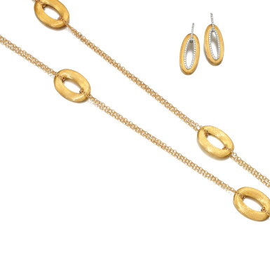 View full screen - View 1 of Lot 131. NECKLACE AND A PAIR OF DIAMOND EARRINGS, NANIS.