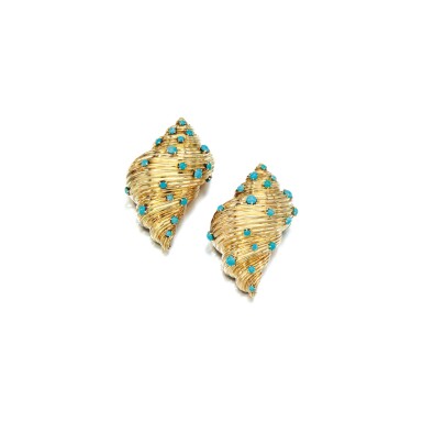 View full screen - View 1 of Lot 107. PAIR OF TURQUOISE BROOCHES, TIFFANY & CO., 1950S.