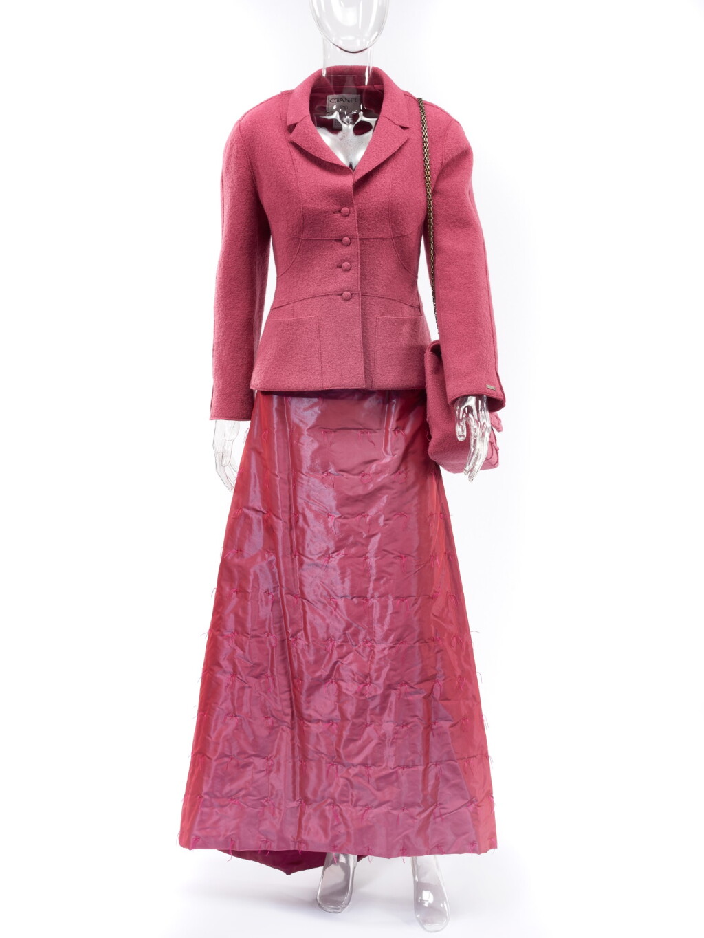 View full screen - View 1 of Lot 177. PINK EVENING ENSEMBLE WITH MATCHING SHOULDER BAG , CHANEL.
