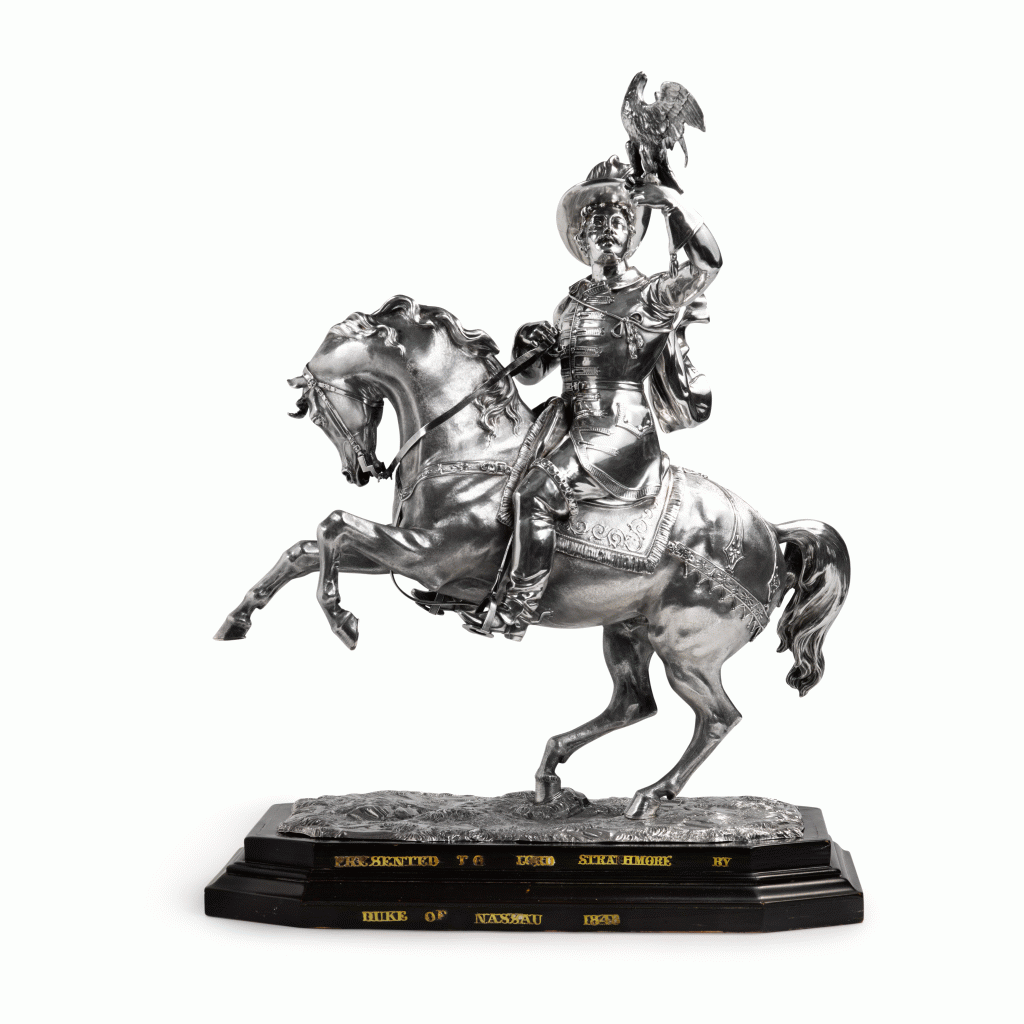 View full screen - View 1 of Lot 183. The Falconer: A Victorian Silver Equestrian Sculpture, Hunt & Roskell, London, 1847.
