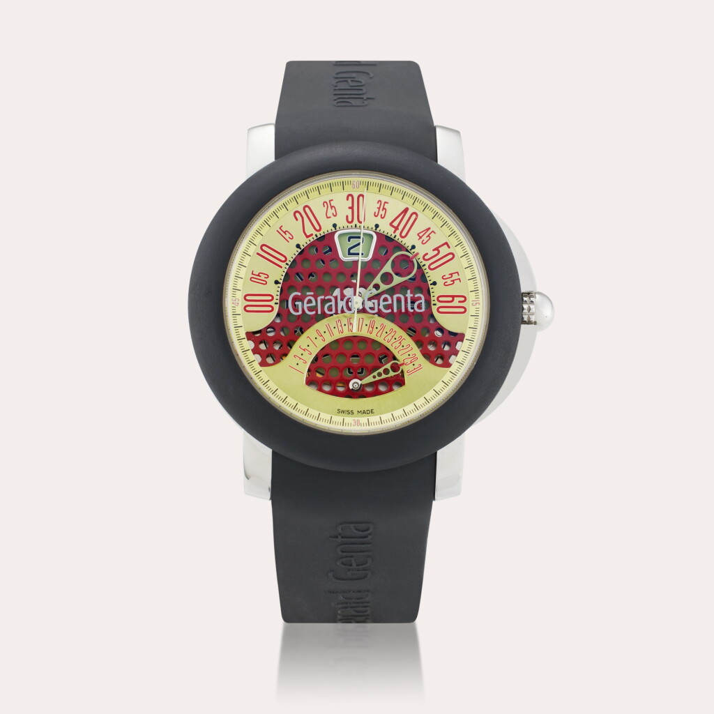 View full screen - View 1 of Lot 143. Reference BSP.Y.10.125.CA.BD.RUB Biretro Sport | A stainless steel automatic semi-skeletonized jump hour double retrograde wristwatch with date, Circa 2005.