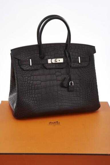 View full screen - View 1 of Lot 26. Black matte alligator and palladium hardware handbag, Birkin 35, Hermès, 2013.
