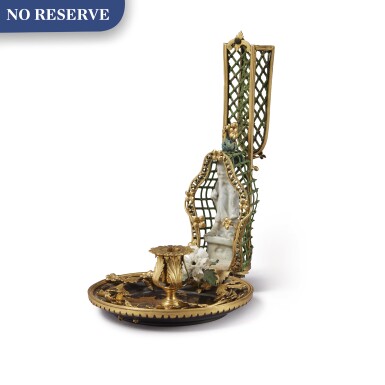 View full screen - View 1 of Lot 53. A LOUIS XV GILT BRONZE AND GREEN TOLE PEINTE-MOUNTED JAPANESE LACQUER CHINESE BLANC-DE-CHINE AND FRENCH PORCELAIN CHAMBER CANDLESTICK, MID-18TH CENTURY, THE HANDLE 19TH CENTURY.
