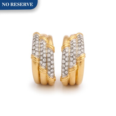 View full screen - View 1 of Lot 26. ANDRÉ VASSORT | PAIR OF GOLD AND DIAMOND EARCLIPS, FRANCE.