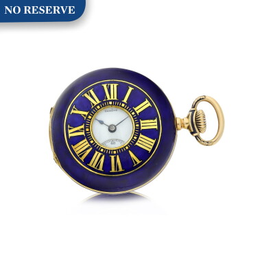 View full screen - View 1 of Lot 48. A YELLOW GOLD AND BLUE ENAMEL DEMI HUNTING CASED WATCH, MADE IN 1891.