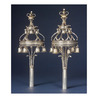 View full screen - View 1 of Lot 75. A PAIR OF ENGLISH SILVER TORAH FINIALS, PETER, ANN, AND WILLIAM BATEMAN, LONDON, 1800.