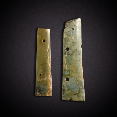 View full screen - View 1 of Lot 7830. Two jade blades, Neolithic period | 新石器時代 玉刀兩件.