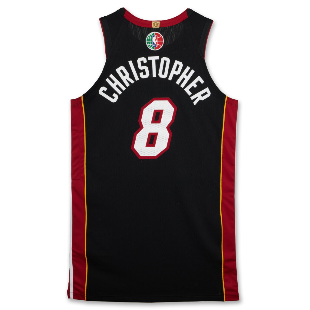 View full screen - View 1 of Lot 111. Josh Christopher ‘Mexico City Games’ Miami Heat 2024-2025 Game Issued Icon Edition Jersey.