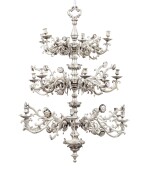 A silver plated bronze chandelier, probably Dutch, 17th century and later