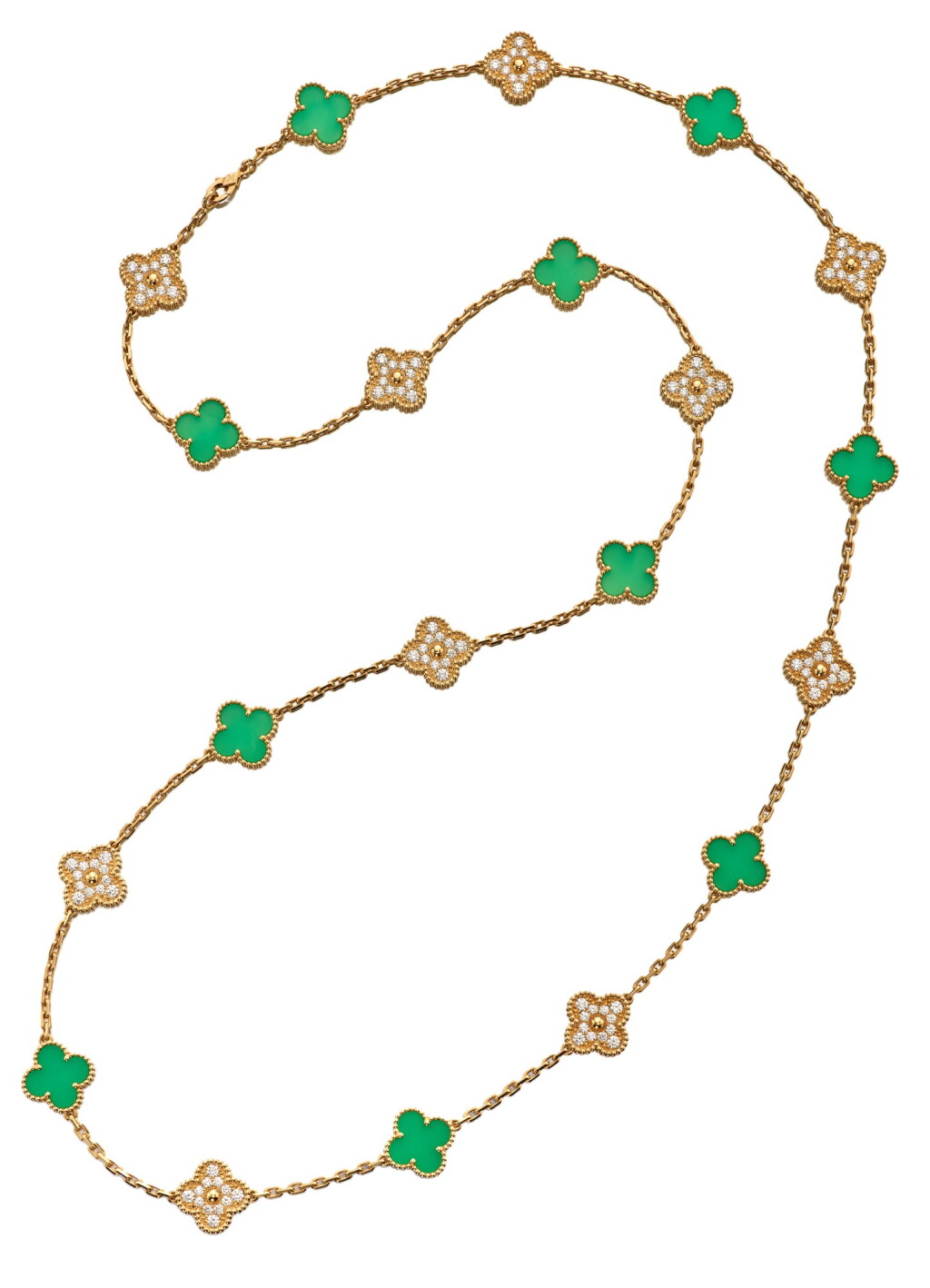 View full screen - View 1 of Lot 138. Van Cleef & Arpels | Gold, Chrysoprase and Diamond 'Vintage Alhambra' Necklace, France 梵克雅寶 黃金鑲綠玉髓及鑽石「Vintage Alhambra」項鏈,法國.