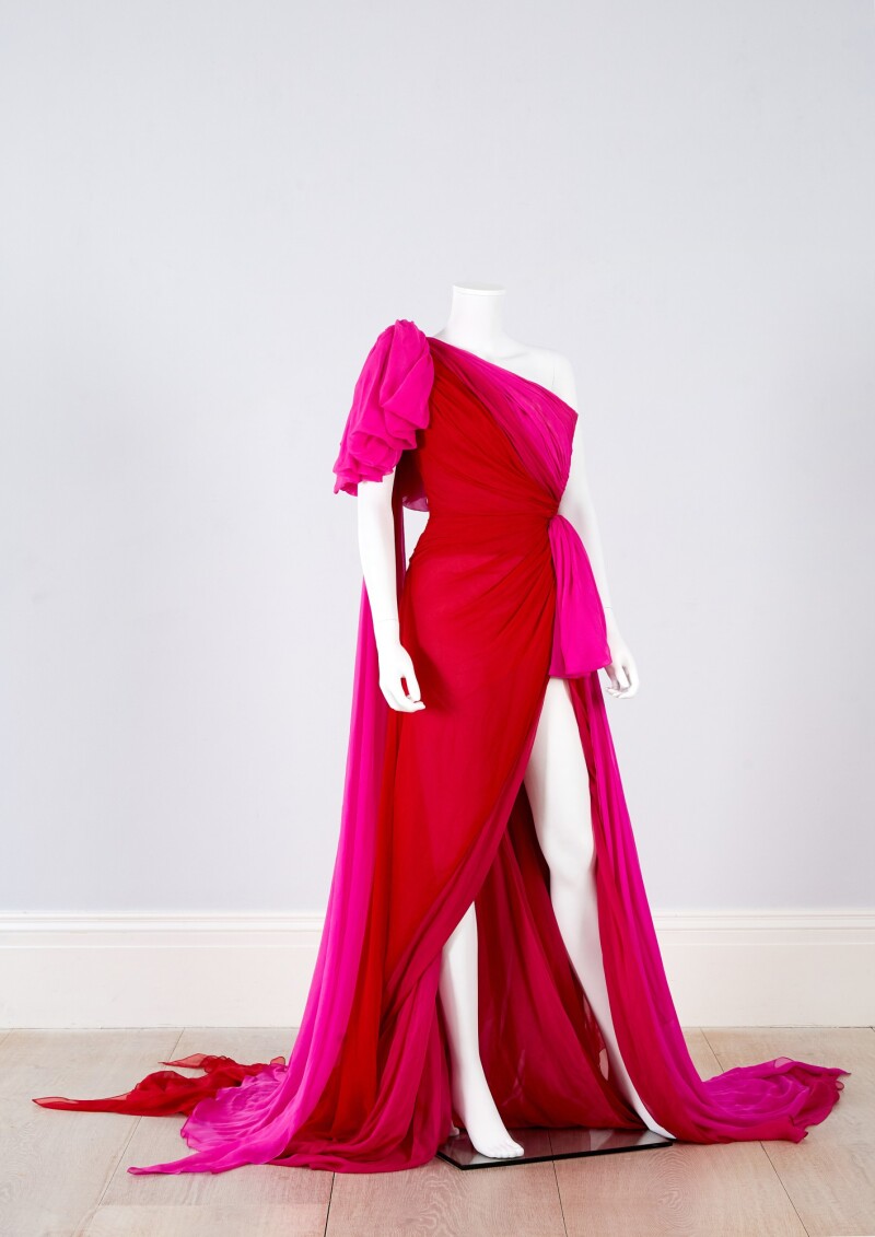 pink and red silk dress Silk Long Sleeve Wrap Dress