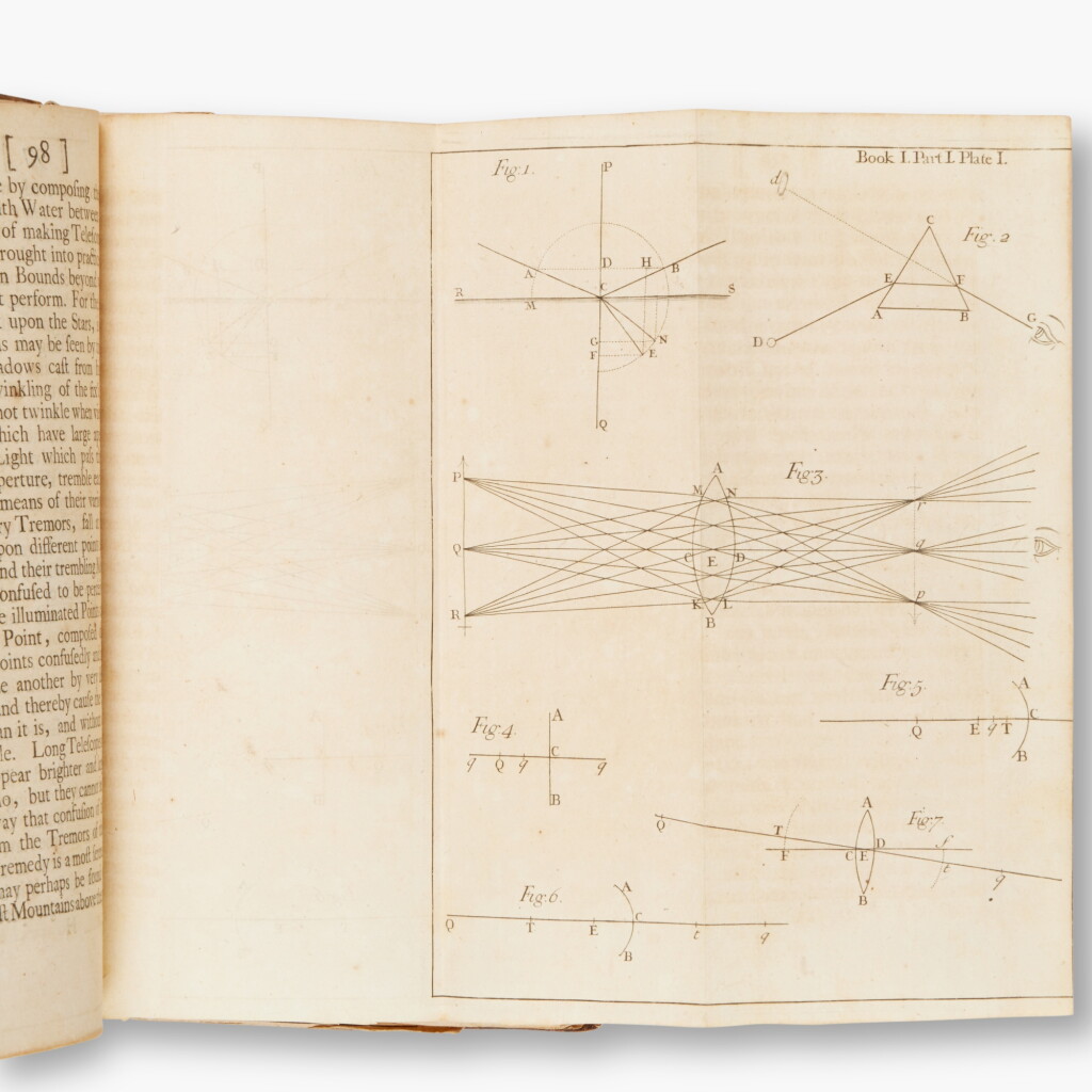 View full screen - View 1 of Lot 110. Newton, Isaac, Sir | Opticks …, London, 1718, second, enlarged edition, in a contemporary binding.
