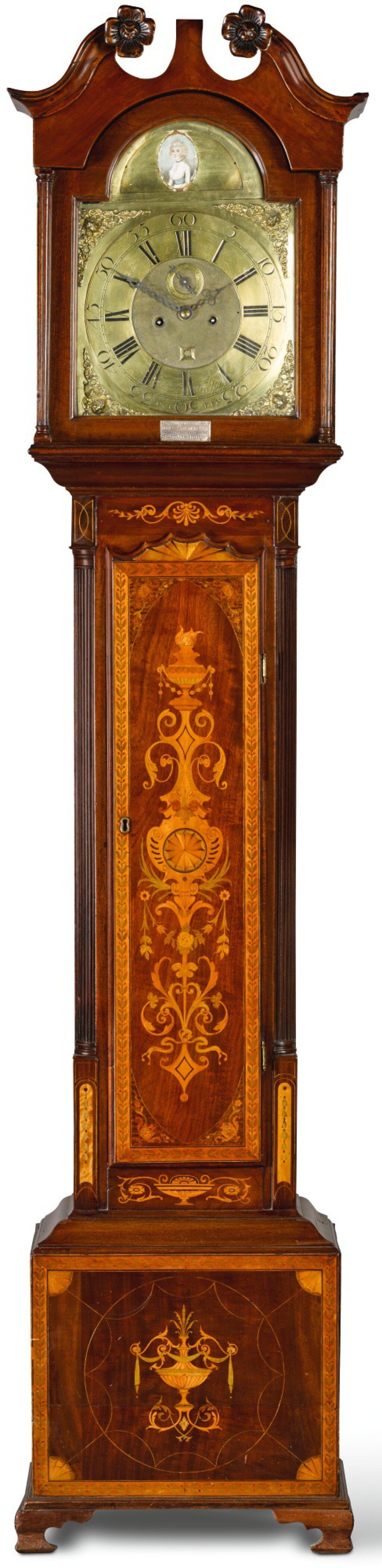View full screen - View 1 of Lot 6. AN INLAID MAHOGANY LONGCASE CLOCK, LATE 18TH CENTURY AND LATER.