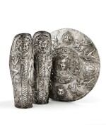 A SET OF THREE SILVER ARMOUR ELEMENTS, PROBABLY ITALY, 19TH CENTURY | ENSEMBLE DE TROIS ÉLÉMENTS D'ARMURE EN ARGENT, PROBABLEMENT ITALIE, XIXE SIÈCLE