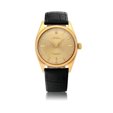 View full screen - View 1 of Lot 408. ROLEX | OYSTER PERPETUAL, REF 6599, YELLOW GOLD WRISTWATCH CIRCA 1958.