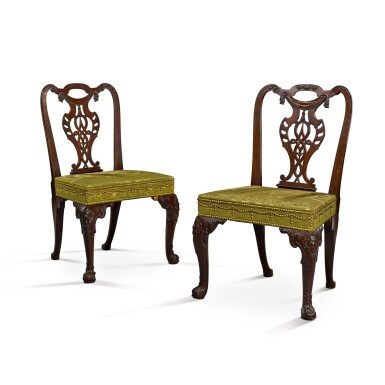 View full screen - View 1 of Lot 97. A pair of George II mahogany side chairs, mid-18th century.