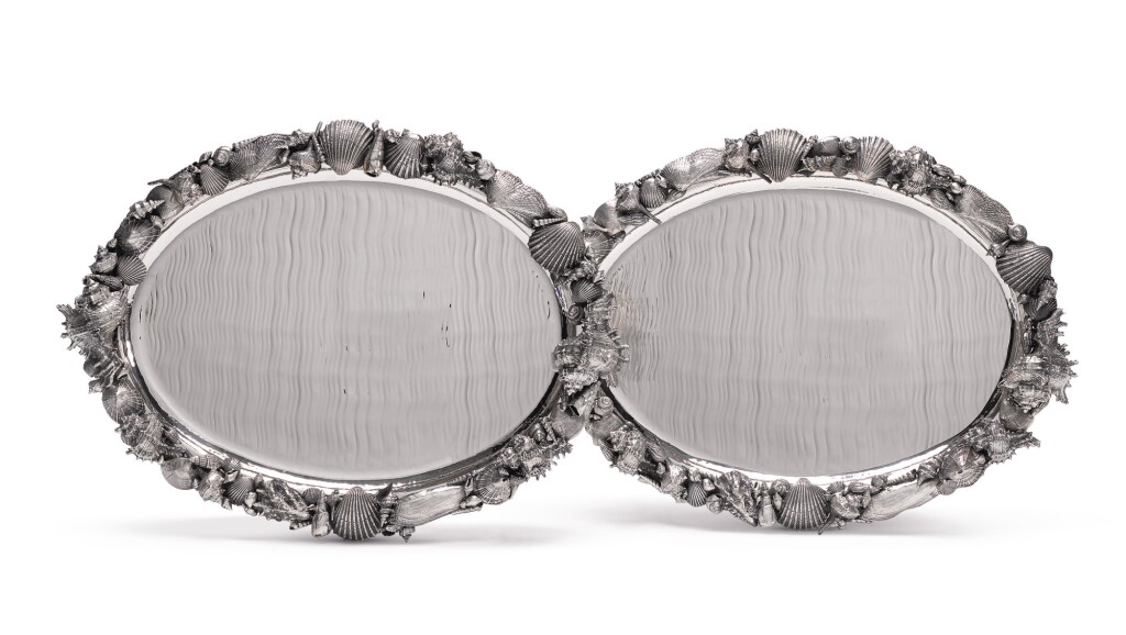 View full screen - View 1 of Lot 15. A PAIR OF ITALIAN SILVER OVAL MARINE-THEME PLATTERS, GIANMARIA BUCCELLATI, BOLOGNE, LATE 20TH CENTURY.
