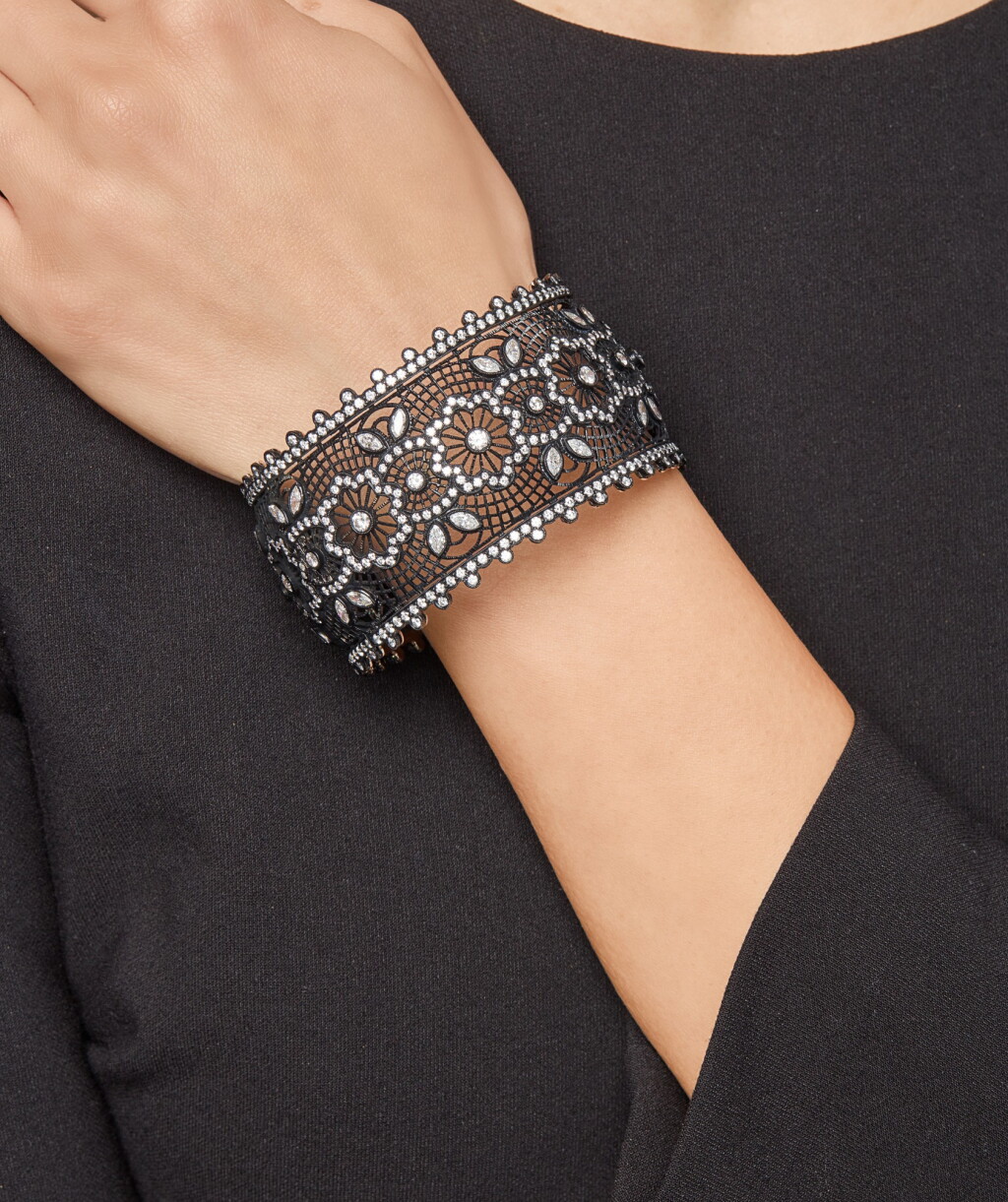 View full screen - View 1 of Lot 198. Diamond Cuff-Bracelet and Pair of Earclips.