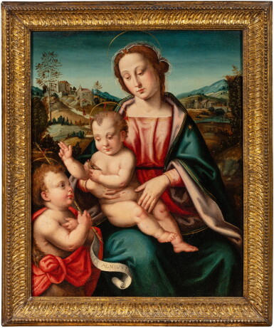 View full screen - View 1 of Lot 1. Virgin and Child with saint John the Baptist | Vierge à l'Enfant avec saint Jean Baptiste.