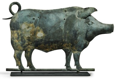 View full screen - View 1 of Lot 1471. FINE AND RARE MOLDED SHEET-COPPER PIG WEATHERVANE, CIRCA 1880.