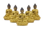 A GILT-BRONZE SET OF THE FIVE TATAGATHA BUDDHAS, TIBET, 18TH – 19TH CENTURY | 十八至十九世紀 藏傳鎏金銅如來佛坐像一組五尊
