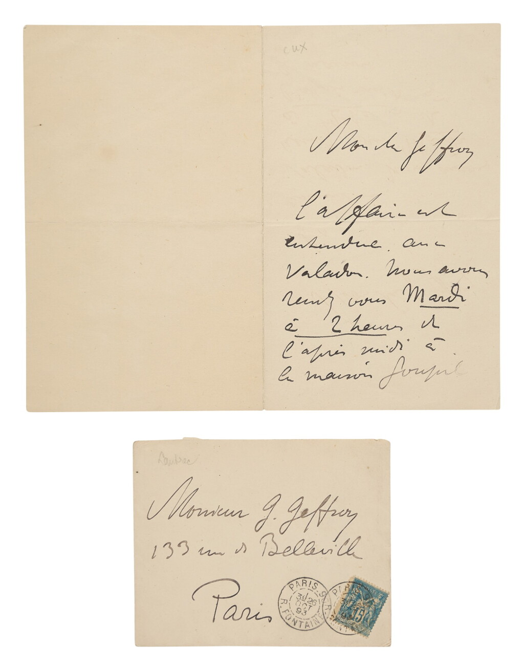 View full screen - View 1 of Lot 215. Toulouse-Lautrec, Henri de | A letter to journalist and critic Gustave Geffroy.
