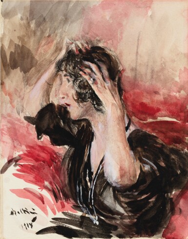 View full screen - View 1 of Lot 137. GIOVANNI BOLDINI | WOMAN FIXING HER HAIR.