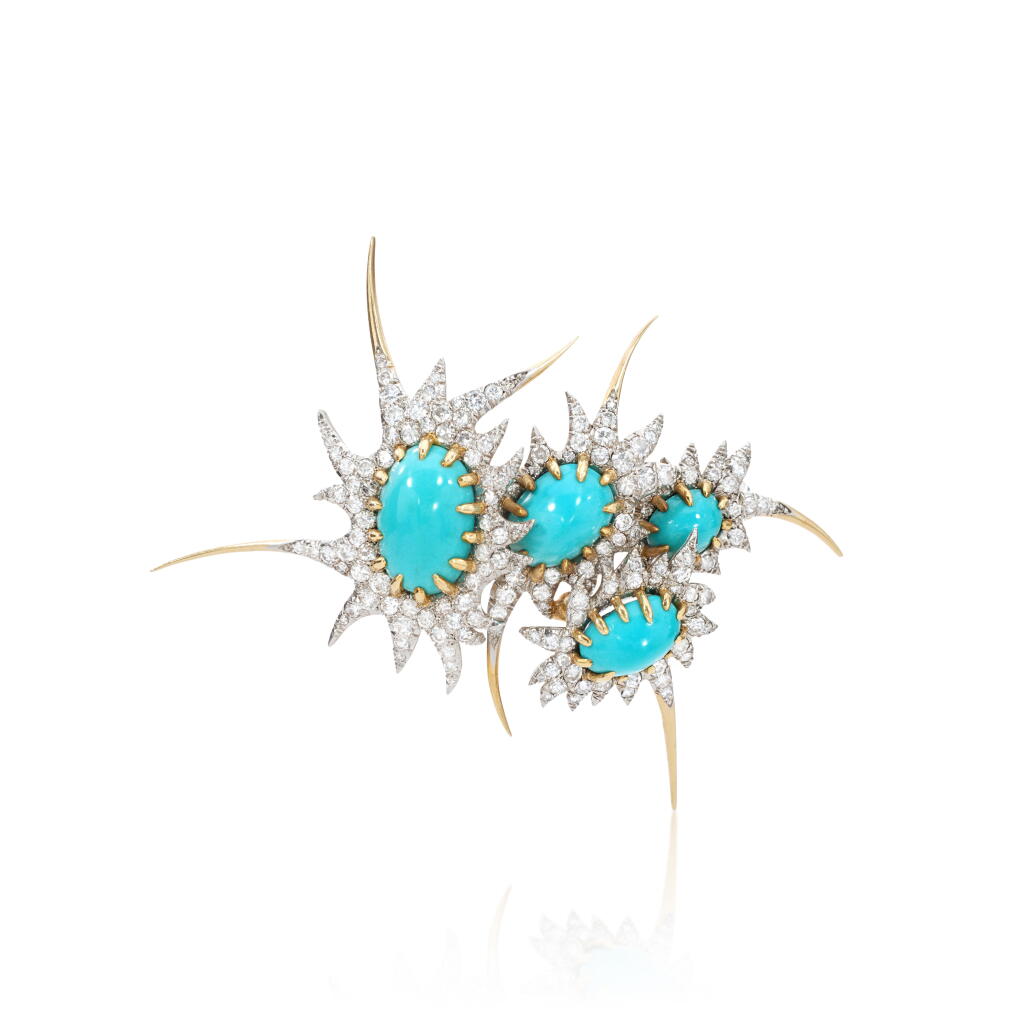View full screen - View 1 of Lot 1103. Turquoise and diamond brooch, 1950s.