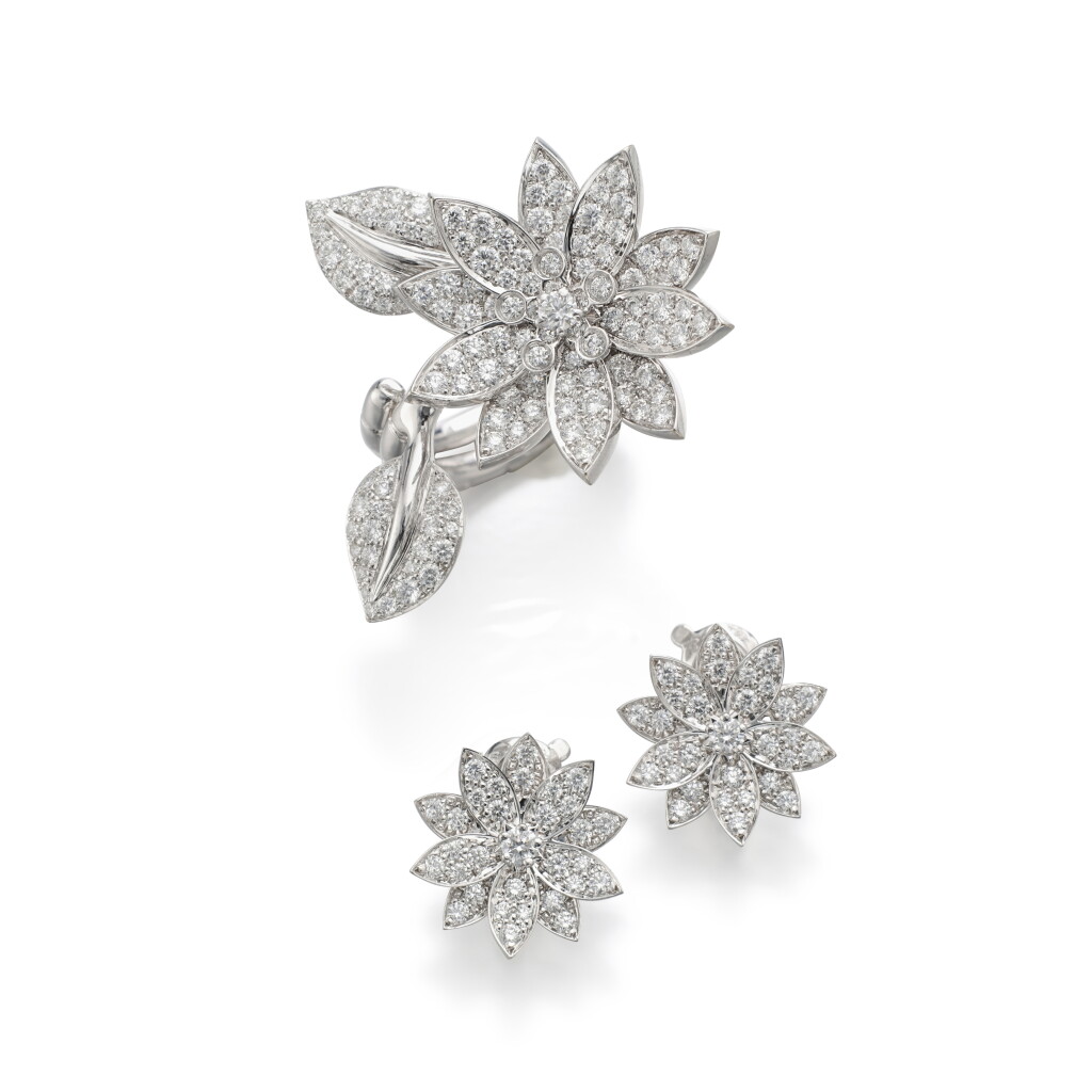 View full screen - View 1 of Lot 701. Diamond demi-parure, 'Lotus Between the Finger'.