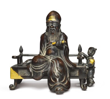 View full screen - View 1 of Lot 7. A CHINESE PARCEL-GILT BRONZE 'SHOULAO' GROUP 17TH/18TH CENTURY.