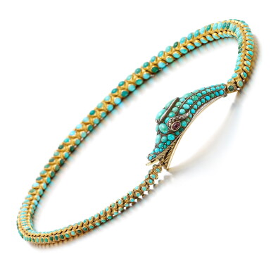 View full screen - View 1 of Lot 45. Turquoise and diamond necklace, mid-19th century.